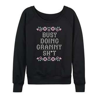 Women's Busy Doing Granny Sh French Terry Long Sleeve Graphic Tee