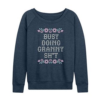 Women's Busy Doing Granny Sh French Terry Long Sleeve Graphic Tee