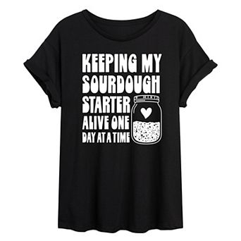 Juniors' Keeping My Sourdough Starter Alive Oversized Graphic Tee