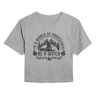 Juniors' Be A Witch Cropped Halloween Graphic Tee