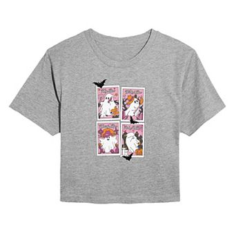 Juniors' Ghost Poses Polaroid Cropped Halloween Graphic Tee