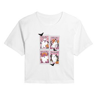 Juniors' Ghost Poses Polaroid Cropped Halloween Graphic Tee