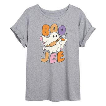 Juniors' Boojee Ghost With Pumpkin Drink Halloween Oversized Graphic Tee