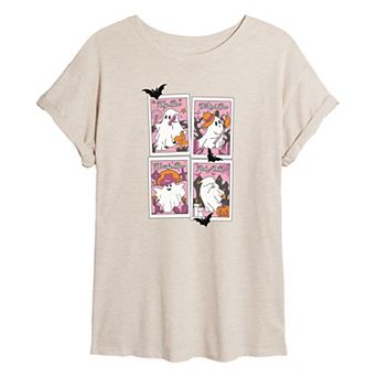 Juniors' Ghost Poses Polaroid Halloween Oversized Graphic Tee