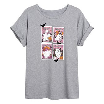 Juniors' Ghost Poses Polaroid Halloween Oversized Graphic Tee