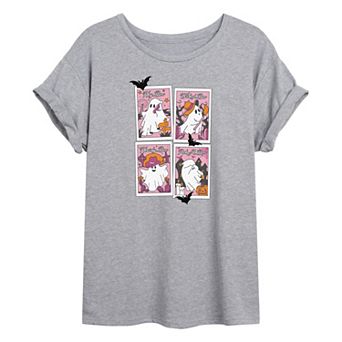 Juniors' Ghost Poses Polaroid Halloween Oversized Graphic Tee
