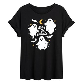 Juniors' Let's Go Ghouls Halloween Oversized Graphic Tee