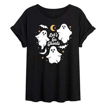 Juniors' Let's Go Ghouls Halloween Oversized Graphic Tee