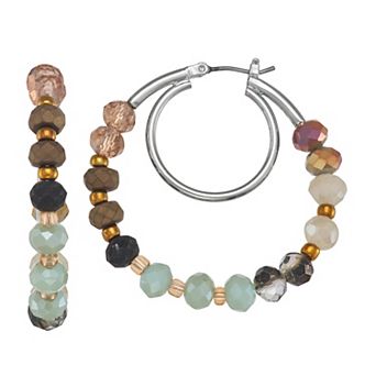 Simply Vera Vera Wang Silver Tone Beaded Hoop Earrings