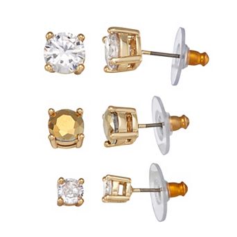 Simply Vera Vera Wang Gold Tone 3-Pair Cubic Zirconia Earring Set