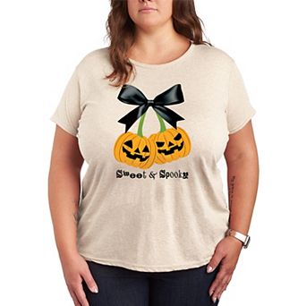 Plus Size Sweet & Spooky Cherry Pumpkins Halloween Graphic Tee
