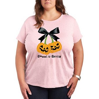 Plus Size Sweet & Spooky Cherry Pumpkins Halloween Graphic Tee