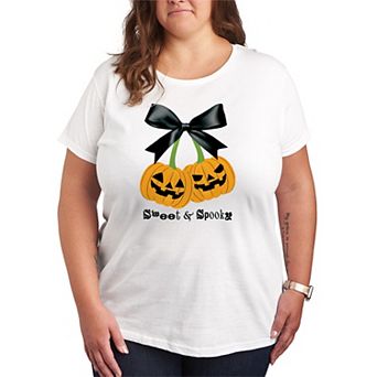 Plus Size Sweet & Spooky Cherry Pumpkins Halloween Graphic Tee