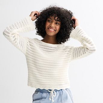 Juniors' SO® Openwork Boatneck Sweater
