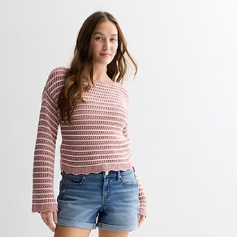 Juniors' SO® Openwork Boatneck Sweater
