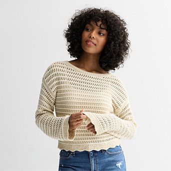 Juniors' SO® Openwork Boatneck Sweater