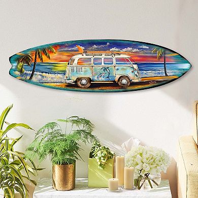 60" Surf Van at the Beach Surfboard Coastal Wall Art by G. DeBrekht