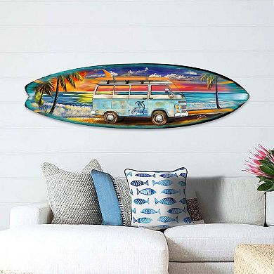 60" Surf Van at the Beach Surfboard Coastal Wall Art by G. DeBrekht