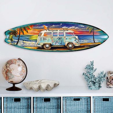 60" Surf Van at the Beach Surfboard Coastal Wall Art by G. DeBrekht
