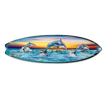 60" Dolphin's Dance Surfboard Coastal Wall Art by G. DeBrekht