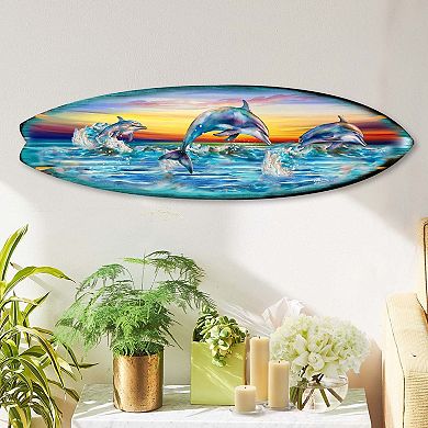 60" Dolphin's Dance Surfboard Coastal Wall Art by G. DeBrekht