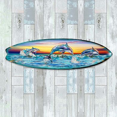 60" Dolphin's Dance Surfboard Coastal Wall Art by G. DeBrekht