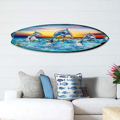 60" Dolphin's Dance Surfboard Coastal Wall Art by G. DeBrekht