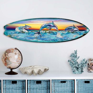 60" Dolphin's Dance Surfboard Coastal Wall Art by G. DeBrekht
