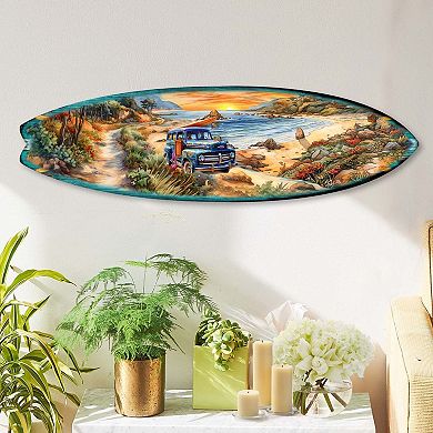 60" Morning Beach Surfboard Coastal Wall Art by G. DeBrekht