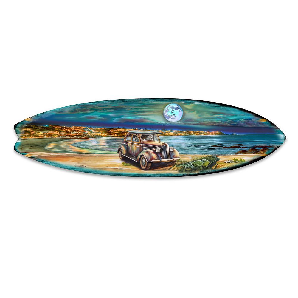 60" Night Beach Surfboard Coastal Wall Art by G. DeBrekht
