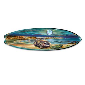 60" Night Beach Surfboard Coastal Wall Art by G. DeBrekht