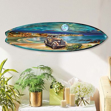 60" Night Beach Surfboard Coastal Wall Art by G. DeBrekht
