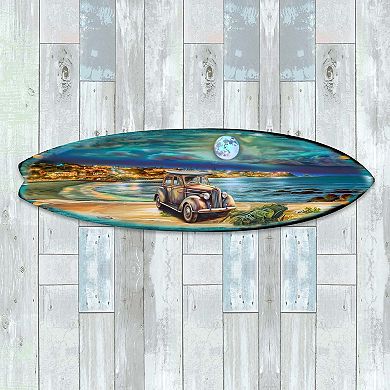 60" Night Beach Surfboard Coastal Wall Art by G. DeBrekht