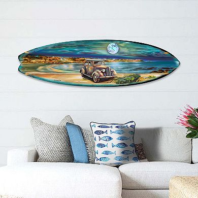 60" Night Beach Surfboard Coastal Wall Art by G. DeBrekht