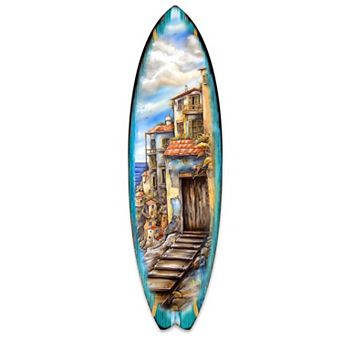 60" Mediterranean Seaside Surfboard Coastal Wall Art by G. DeBrekht