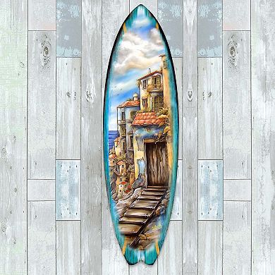 60" Mediterranean Seaside Surfboard Coastal Wall Art by G. DeBrekht