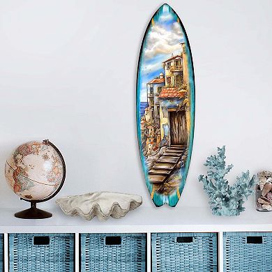 60" Mediterranean Seaside Surfboard Coastal Wall Art by G. DeBrekht