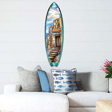 60" Mediterranean Seaside Surfboard Coastal Wall Art by G. DeBrekht