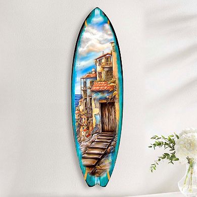 60" Mediterranean Seaside Surfboard Coastal Wall Art by G. DeBrekht