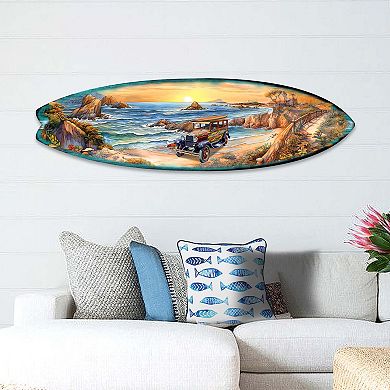 60" Sunrise at the Beach Surfboard Coastal Wall Art by G. DeBrekht