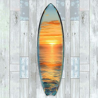 60" Golden Waves Surfboard Coastal Wall Art by G. DeBrekht