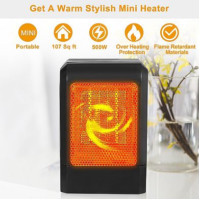 500W Portable Electric Heater, PTC Ceramic Fan, Fast 3S Heating for Home