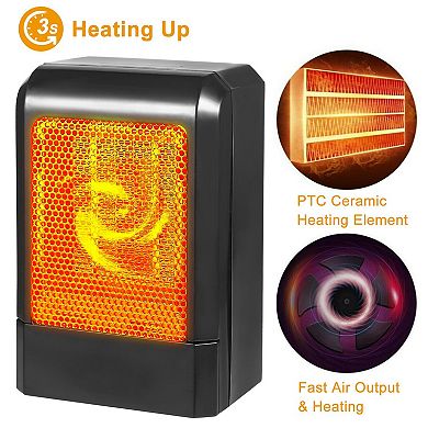 500W Portable Electric Heater, PTC Ceramic Fan, Fast 3S Heating for Home