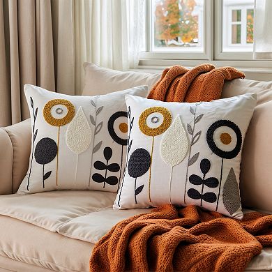 Floral Throw Pillow Covers Pack of 2, Flower Plant Farmhouse Decor Cushion Cover for Home