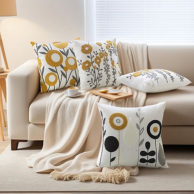 Floral Throw Pillow Covers Pack of 2, Flower Plant Farmhouse Decor Cushion Cover for Home