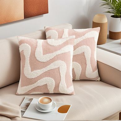 Snowflake Fleece Throw Pillow Cover with Wavy Pattern Cushion Case Modern Pillowcase 2Pcs