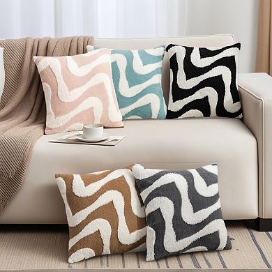 Snowflake Fleece Throw Pillow Cover with Wavy Pattern Cushion Case Modern Pillowcase 2Pcs