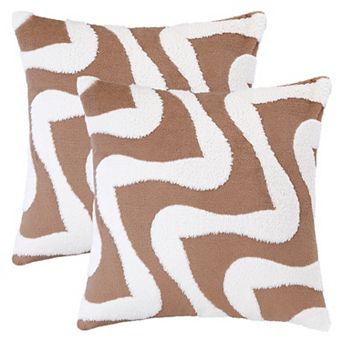 Snowflake Fleece Throw Pillow Cover with Wavy Pattern Cushion Case Modern Pillowcase 2 pc