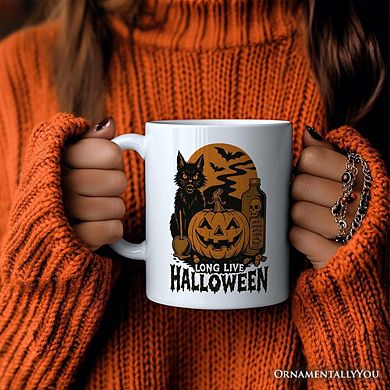 Long Live Halloween Mug, Retro Black Cat Pumpkin Gift
