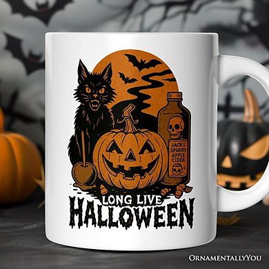 Long Live Halloween Mug, Retro Black Cat Pumpkin Gift